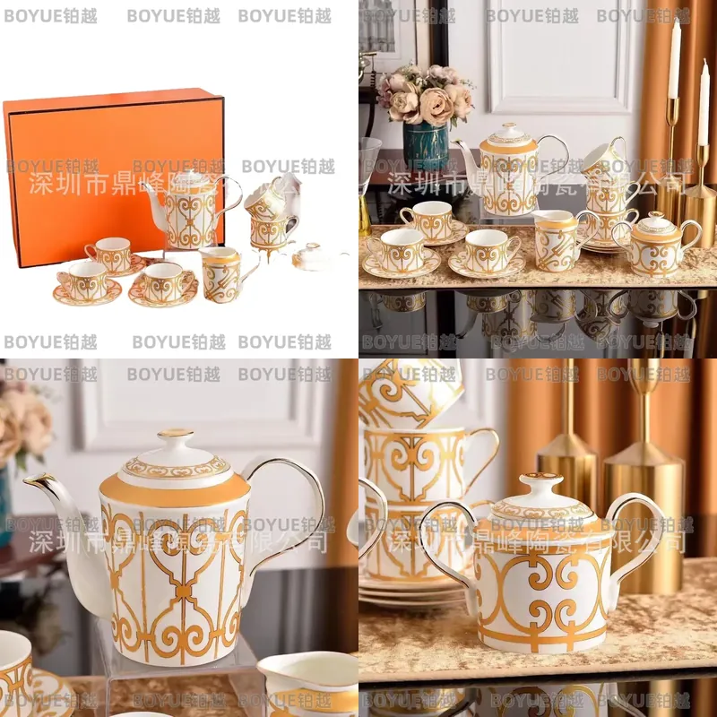 Coffee Tea Gift Set - ชุดแก้วกาแฟเซรามิกสีเหลืองพร้อมจานรอง สไตล์ยุโรปหรูหราเบาๆ แบบอังกฤษ สำหรับดื่มชาในยามบ่าย ของขวัญสุดหรูสำหรับตกแต่งบ้าน