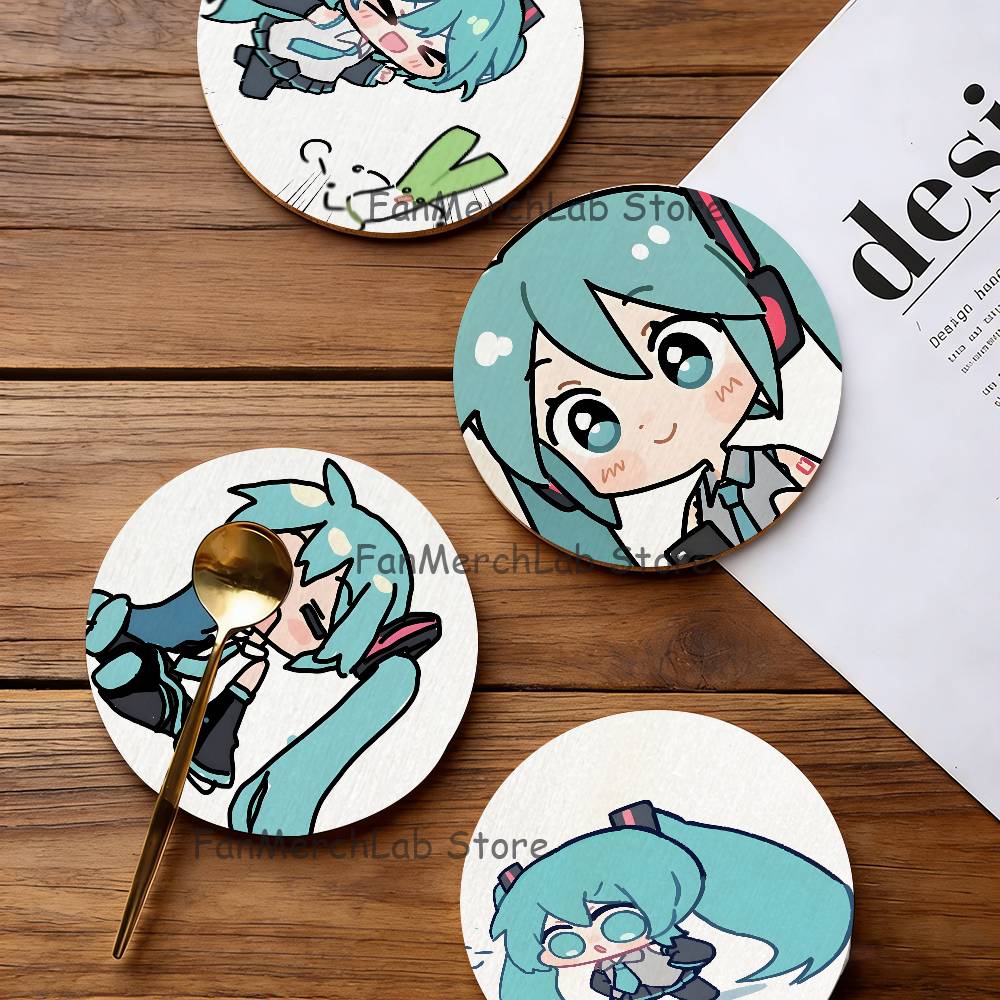 Coffee Tea Gift Set - ชุดจานรองแก้วไม้ M-Miku สำหรับนักดนตรีอิเล็กทรอนิกส์ - ทนความร้อน สำหรับชาและกาแฟ