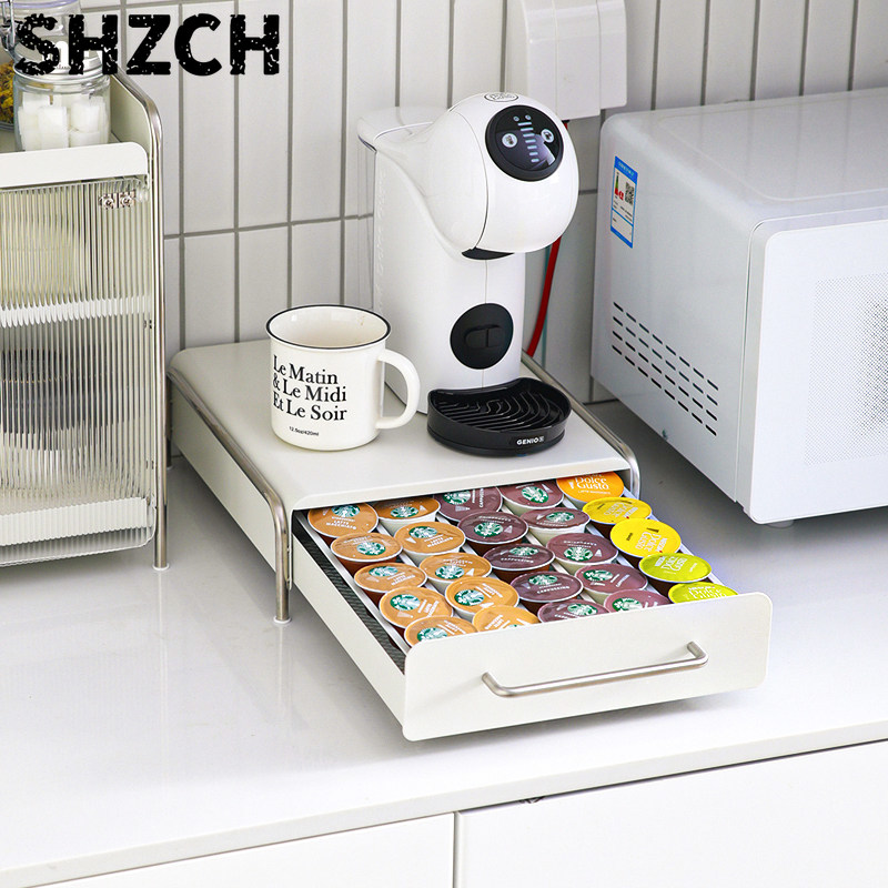 Coffee Tea Box - ที่ใส่แคปซูลกาแฟ, กล่องจัดระเบียบแบบลิ้นชักสไตล์ INS สำหรับเคาน์เตอร์ครัว, กล่องเก็บถุงชา, ของตกแต่งบาร์บ้านระดับไฮเอนด์