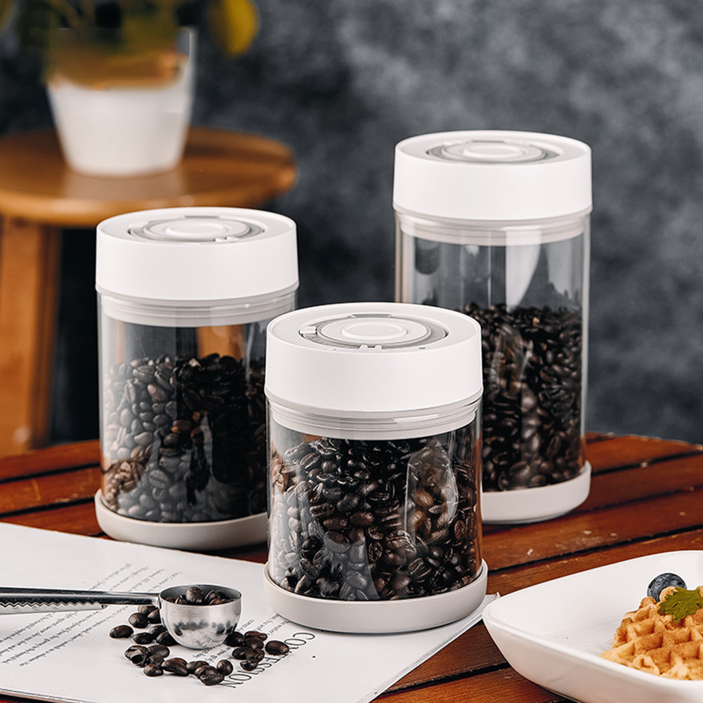 Coffee Tea Box - โถแก้วเก็บเมล็ดกาแฟแบบกันความชื้นในครัว โถสูญญากาศอัตโนมัติอัจฉริยะ โถปิดผนึกอาหาร ผลไม้ ธัญพืช ชา