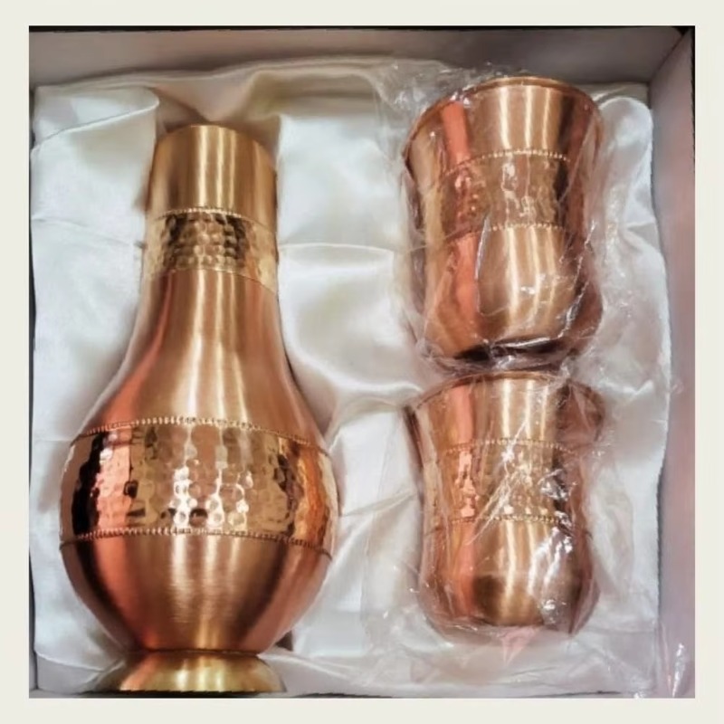 Coffee Tea Water Heater - เหยือกน้ำทองแดงเรียบขนาด 1500 มล. พร้อมฝาปิดตกแต่งวงแหวน สไตล์วินเทจ สำหรับใช้ในบ้าน