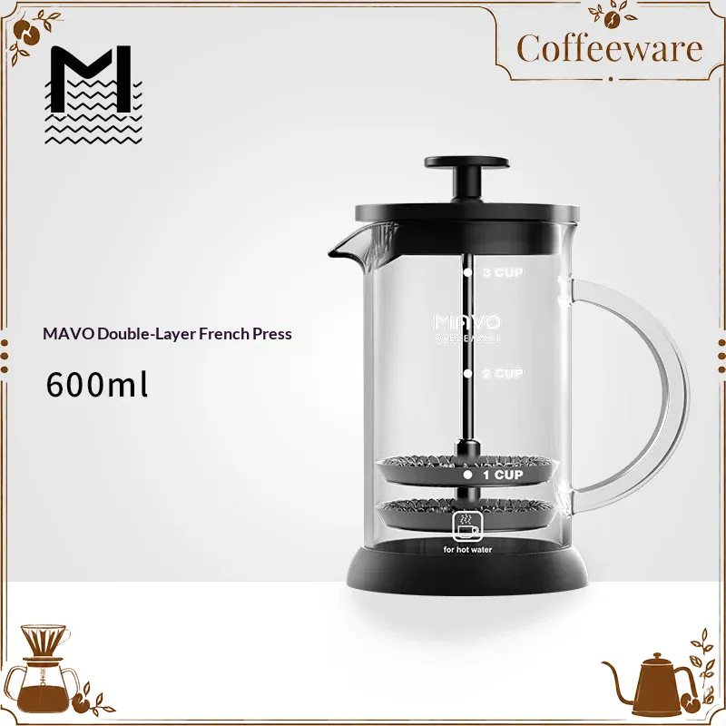 French Press Coffee & Tea - เครื่องชงกาแฟแบบเฟรนช์เพรส MAVO พร้อมตัวกรองแบบตาข่ายสองชั้น ขนาด 2 ถ้วย
