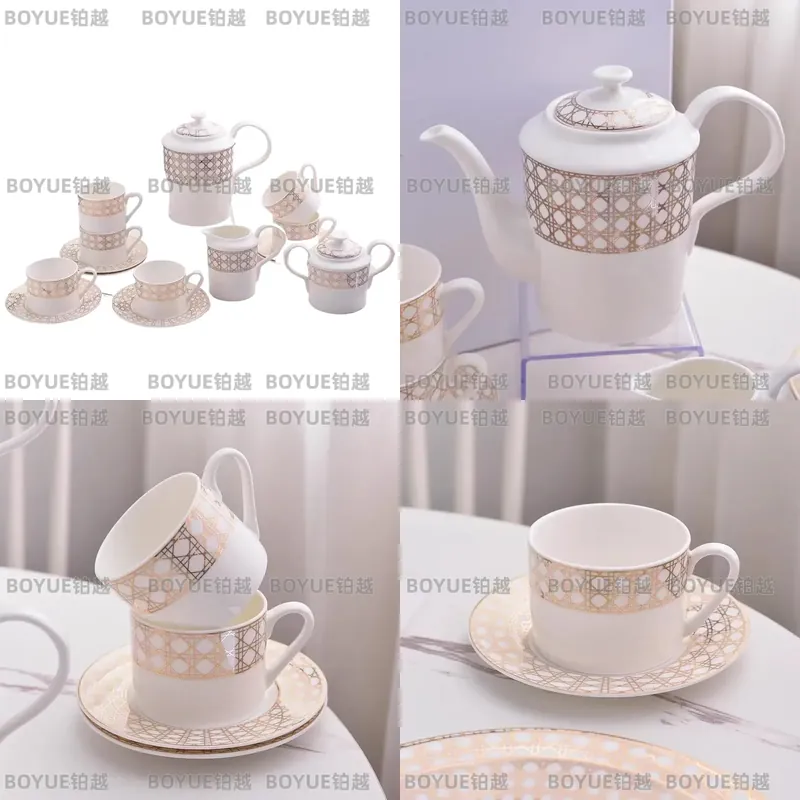 Coffee Tea Gift Set - ชุดถ้วยกาแฟหรูหราทำจากเซรามิกเนื้อละเอียด สไตล์ยุโรปเรียบง่าย สำหรับใช้ในบ้าน ของขวัญสุดหรู ขายส่ง
